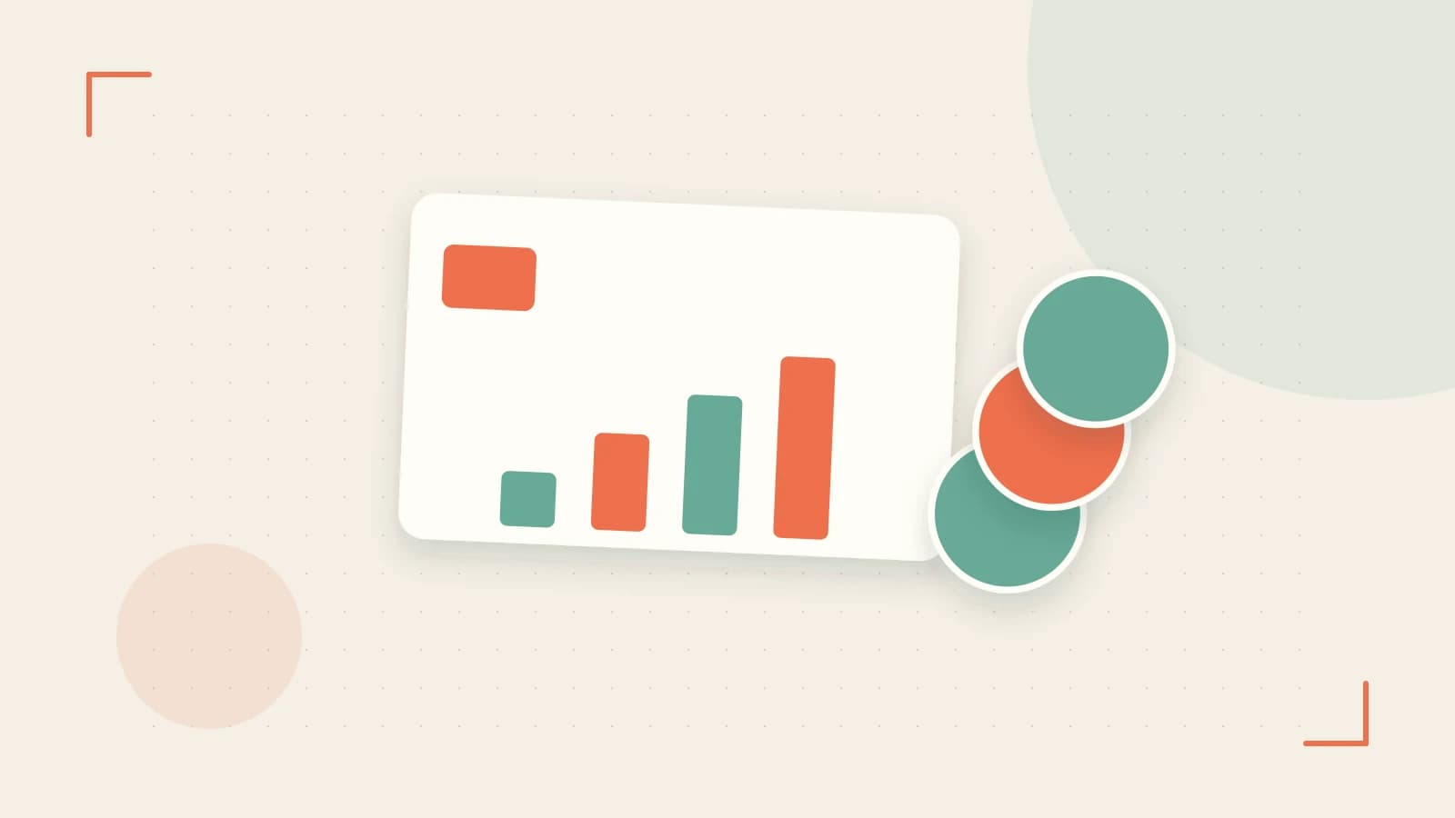 Editorial illustration of abstract coins, a payment card and a geometric financial chart without data labels