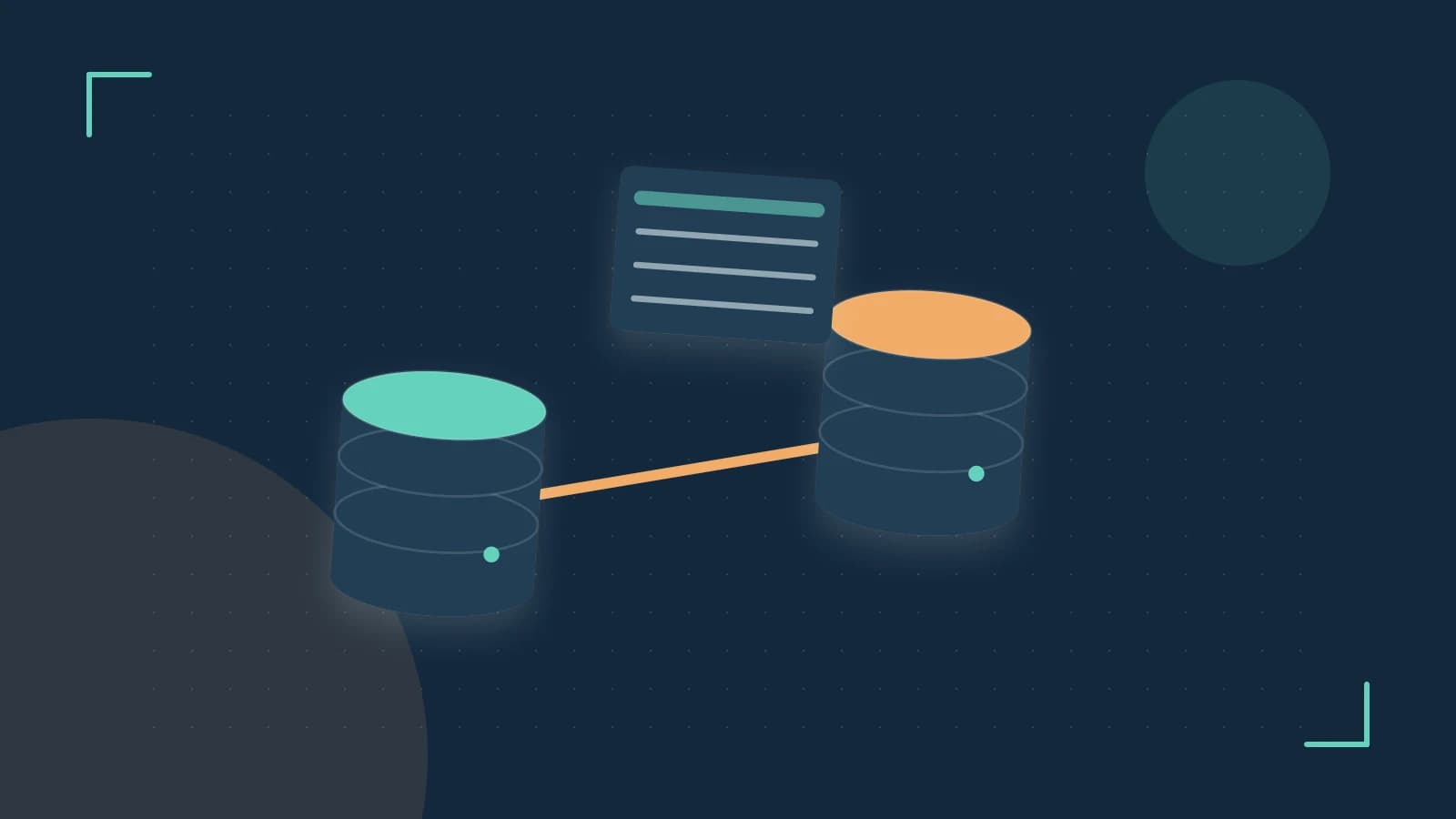 Editorial illustration of structured records, database cylinders and relationships between tables
