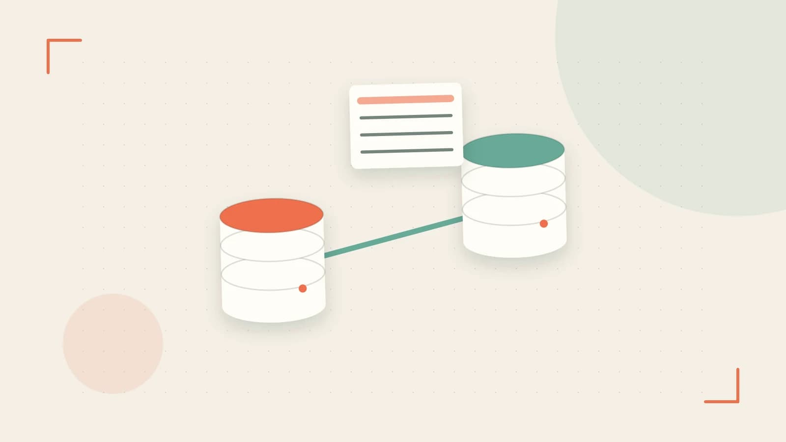 Editorial illustration of structured records, database cylinders and relationships between tables