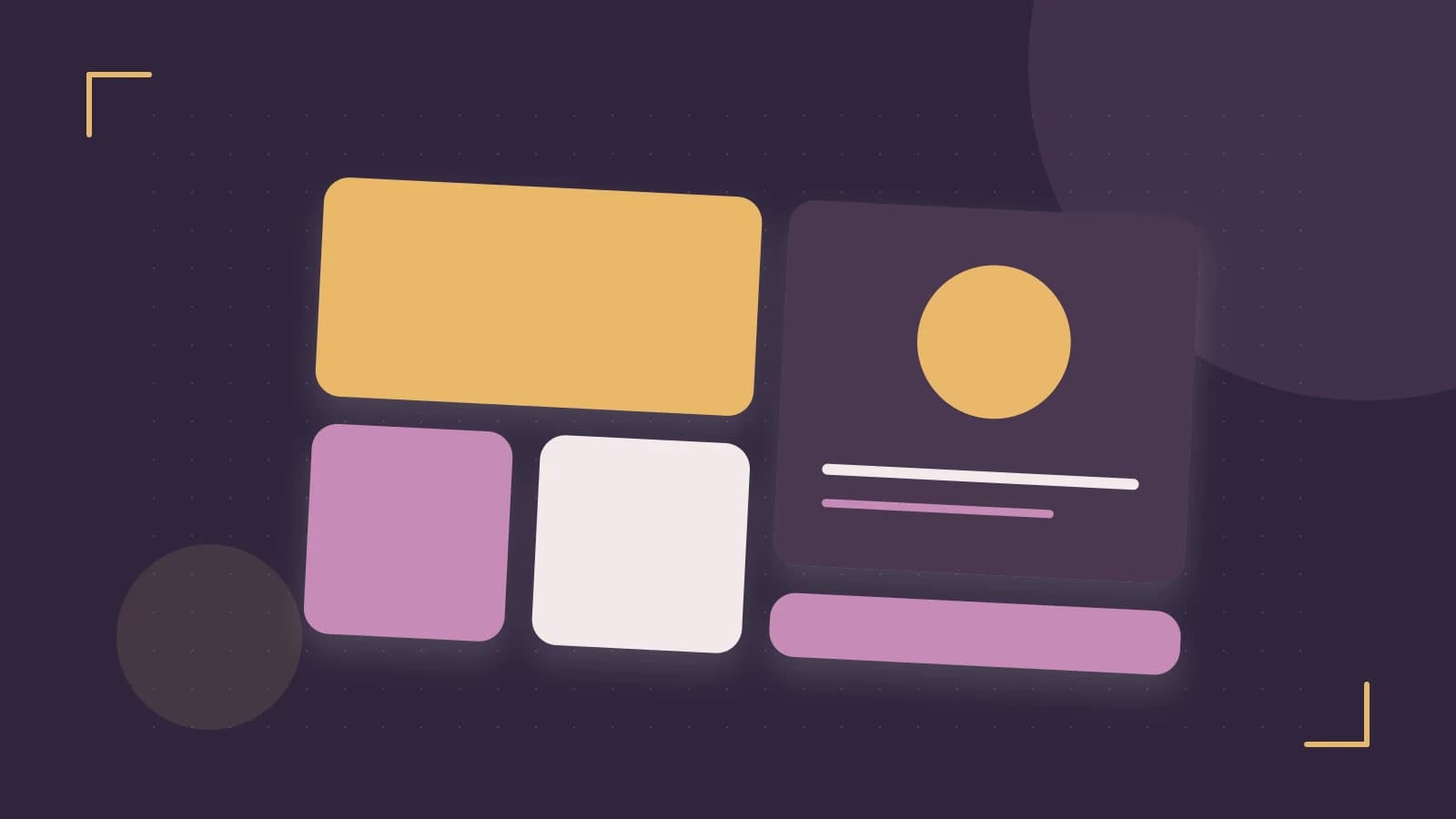 Editorial illustration of responsive browser layouts, overlapping design components and a color system