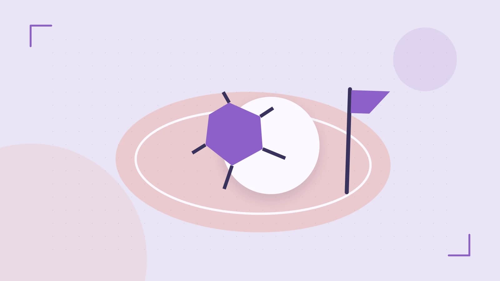 Editorial illustration of a stylized sports ball, stadium geometry and dynamic arcs