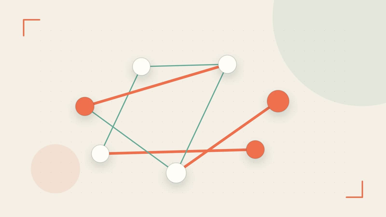 Editorial illustration of an algorithmic node graph with branching paths and a highlighted result