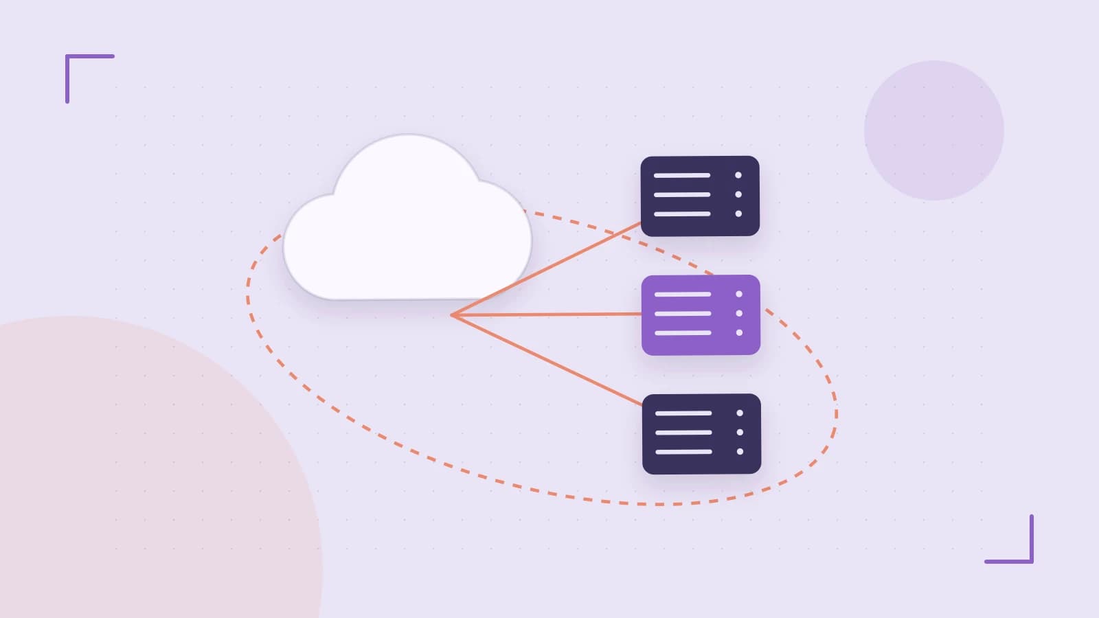 Editorial illustration of cloud infrastructure, connected server racks and an orbital service map