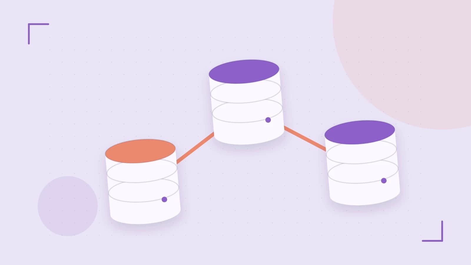 Editorial illustration of structured records, database cylinders and relationships between tables