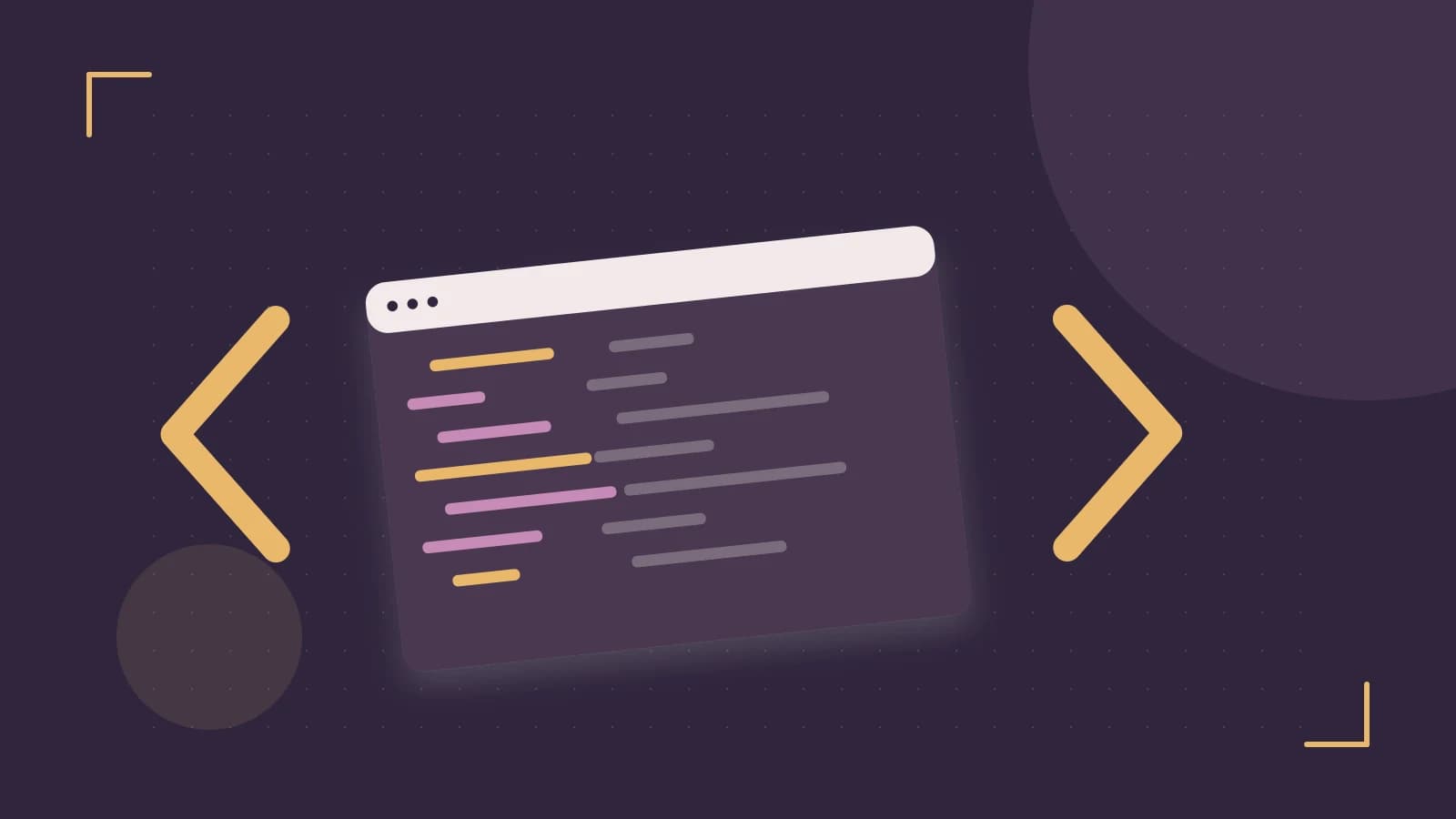 Editorial illustration of an abstract code editor, syntax blocks and oversized programming brackets