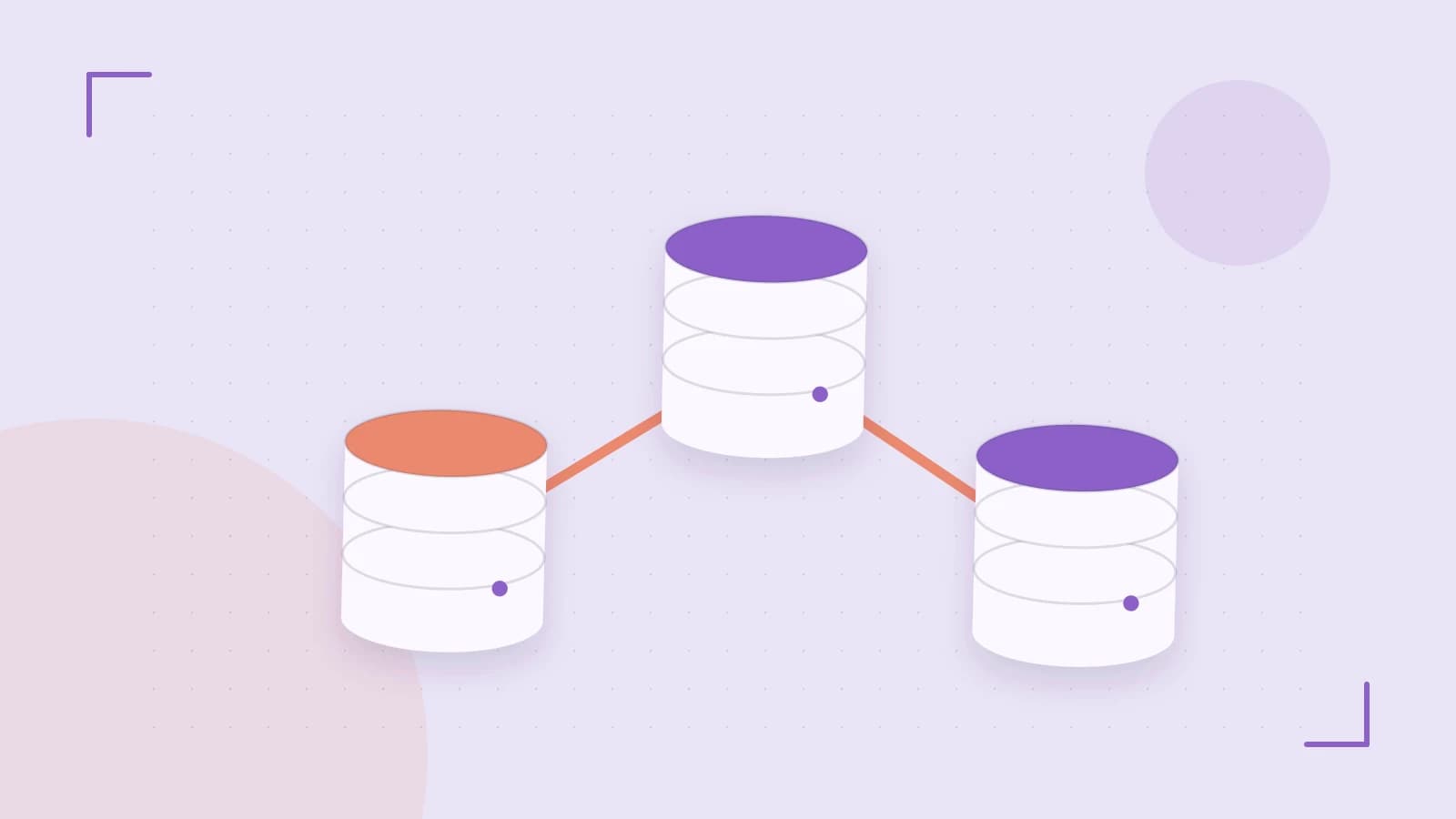Editorial illustration of structured records, database cylinders and relationships between tables