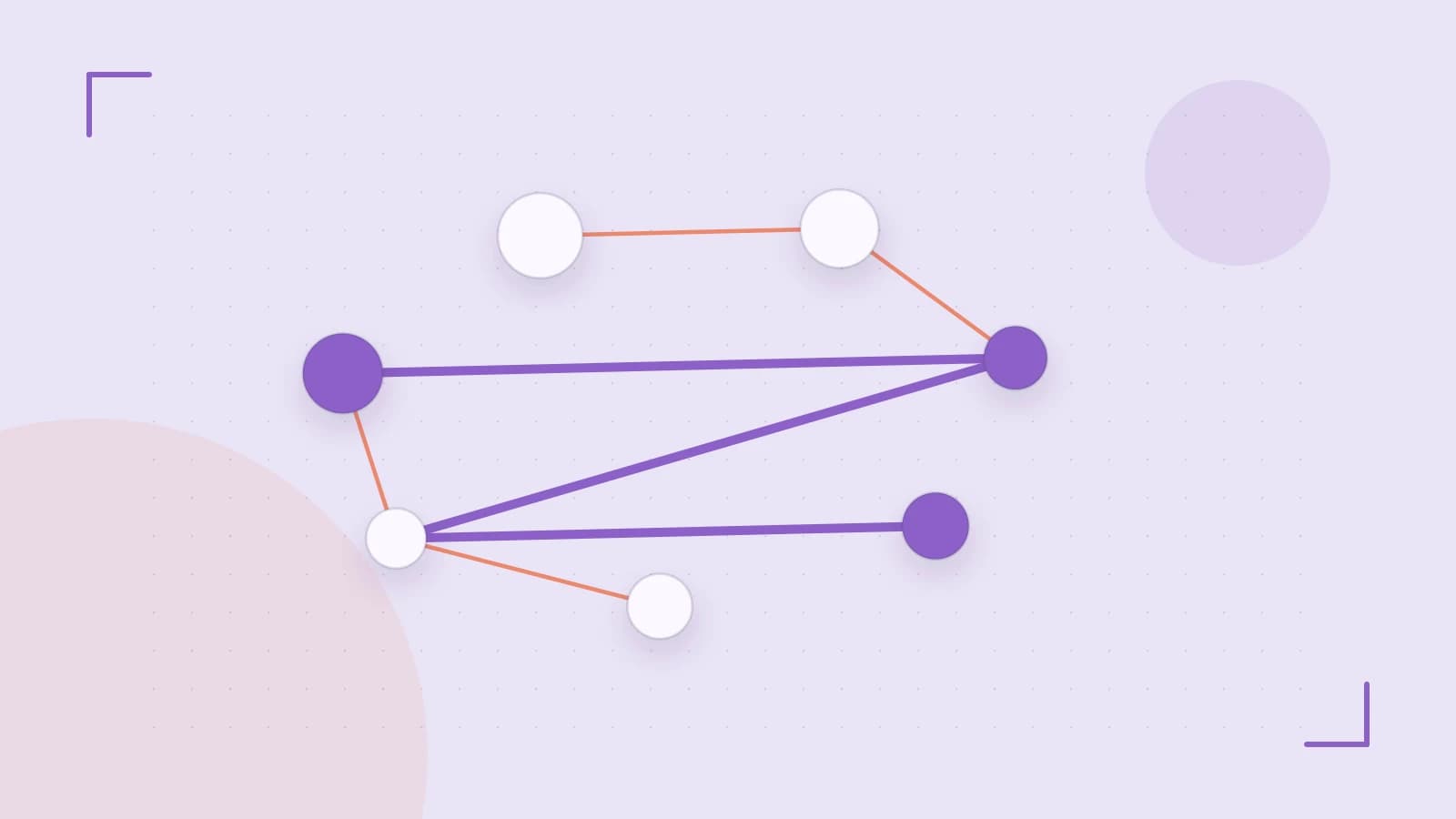 Editorial illustration of an algorithmic node graph with branching paths and a highlighted result
