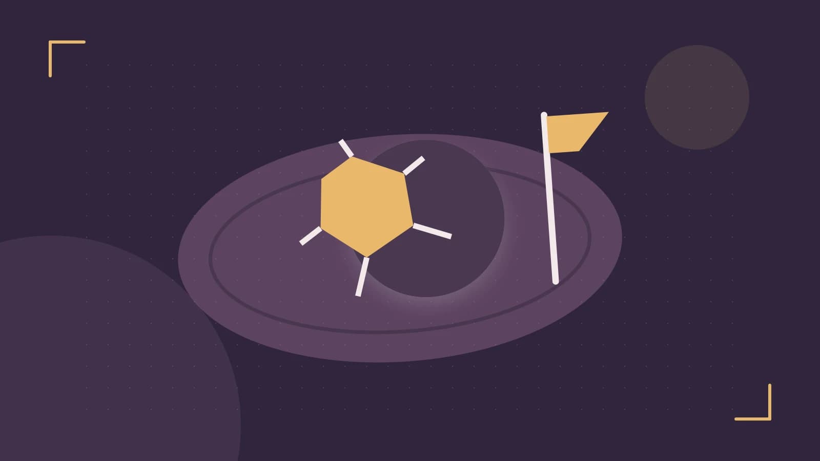 Editorial illustration of a stylized sports ball, stadium geometry and dynamic arcs