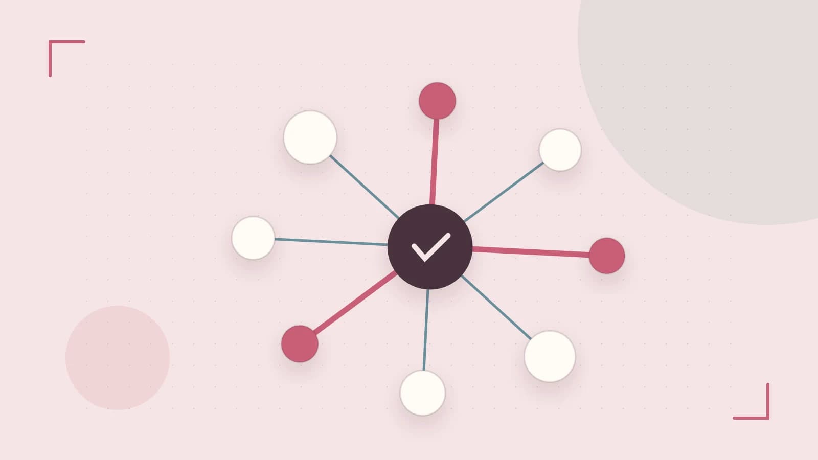 Editorial illustration of an algorithmic node graph with branching paths and a highlighted result