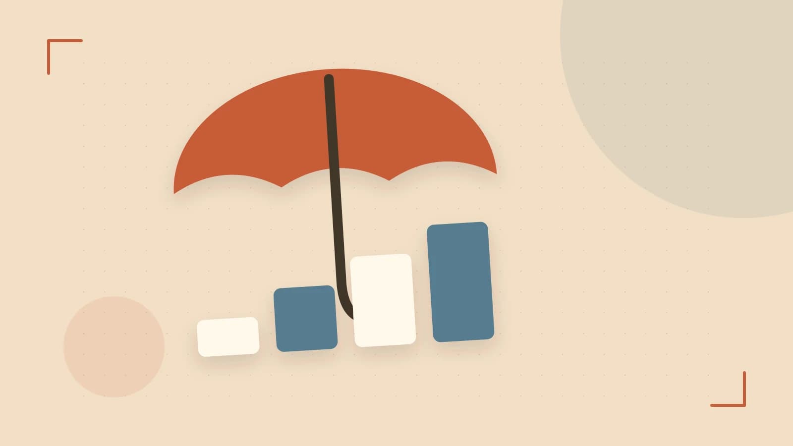Editorial illustration of abstract coins, a payment card and a geometric financial chart without data labels