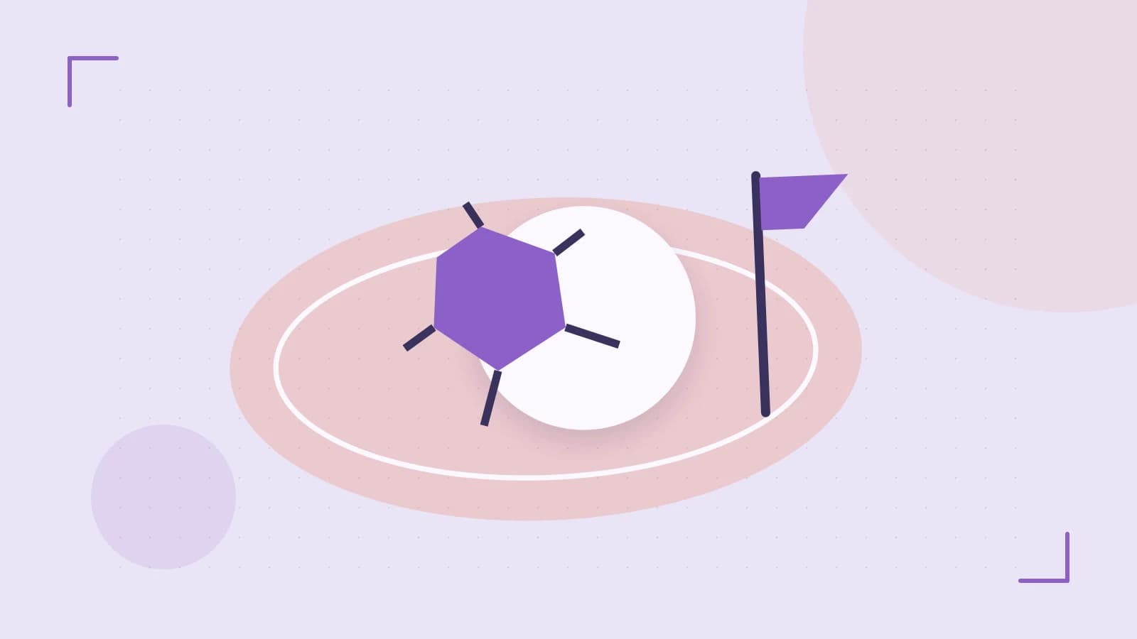 Editorial illustration of a stylized sports ball, stadium geometry and dynamic arcs