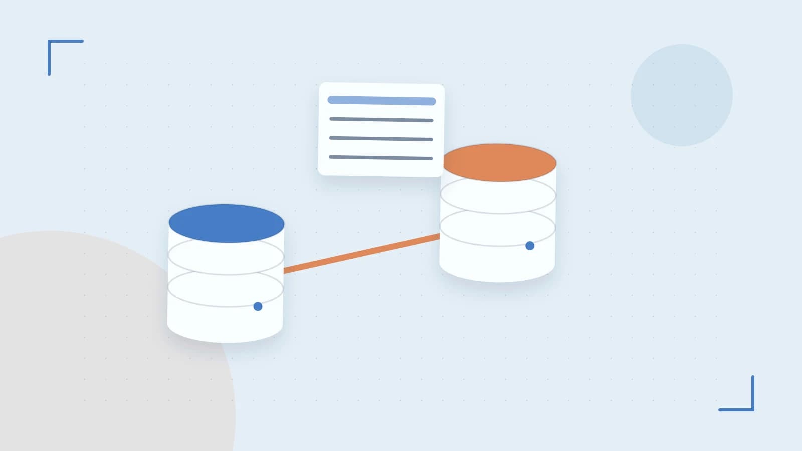 Editorial illustration of structured records, database cylinders and relationships between tables