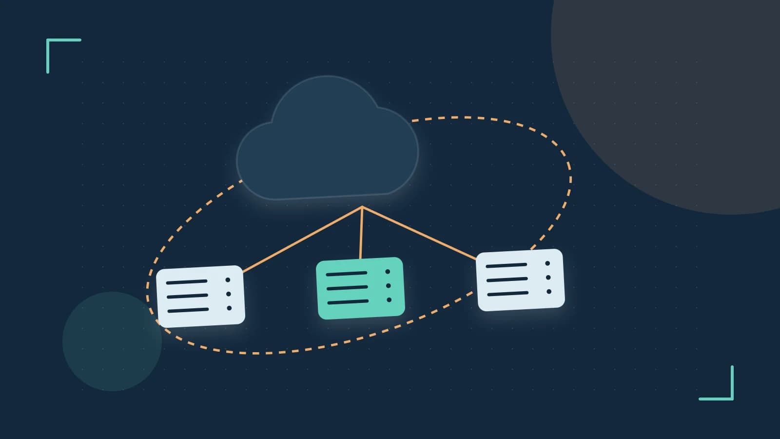 Editorial illustration of cloud infrastructure, connected server racks and an orbital service map