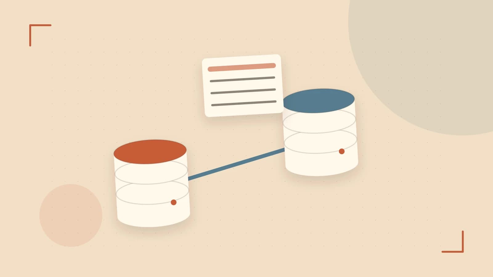 Editorial illustration of structured records, database cylinders and relationships between tables