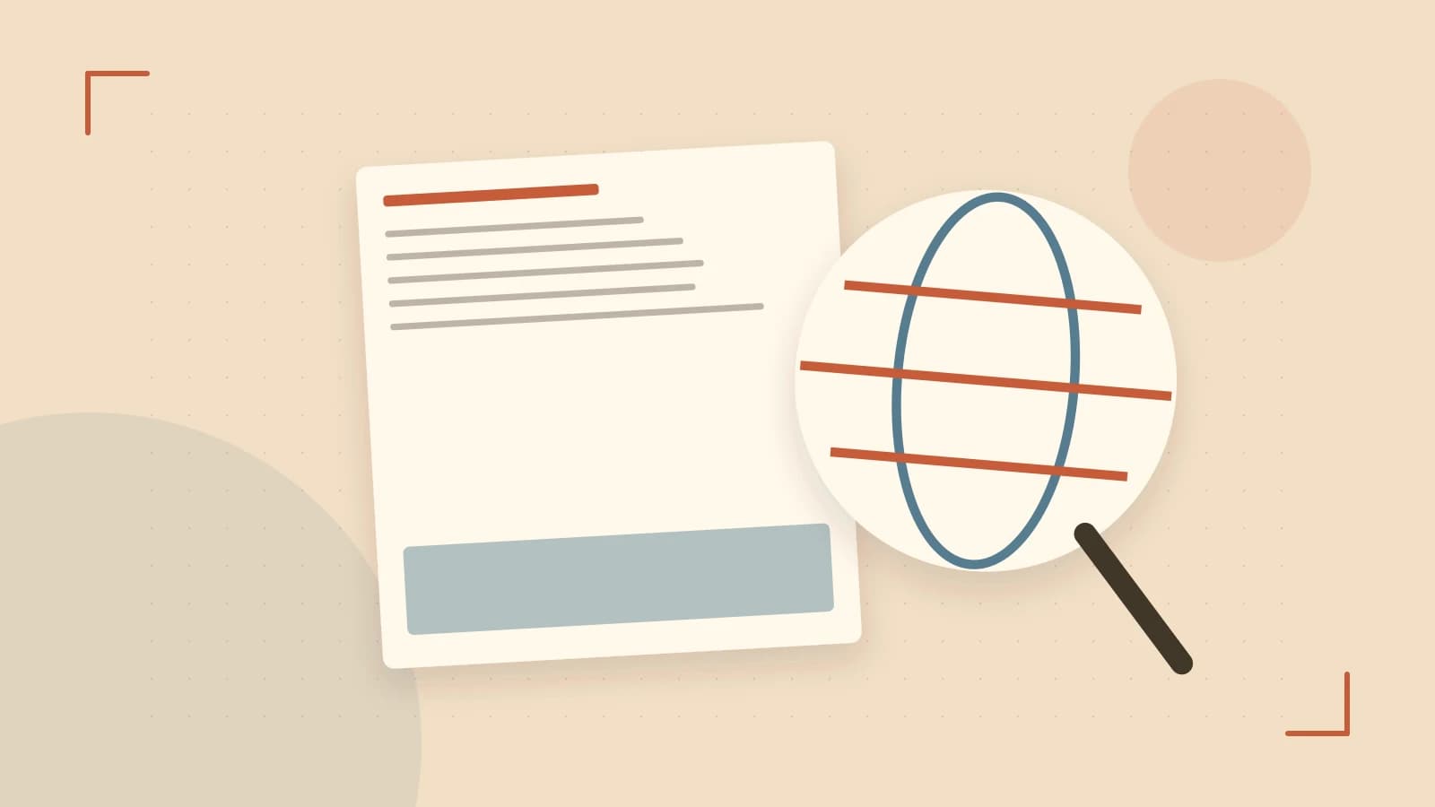 Editorial illustration of an editorial globe with meridians and layered geographic shapes