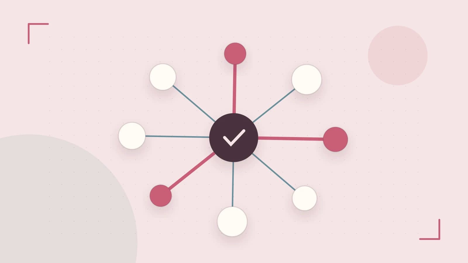 Editorial illustration of an algorithmic node graph with branching paths and a highlighted result