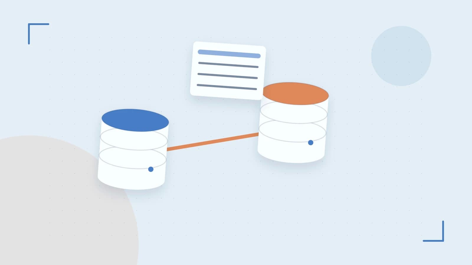 Editorial illustration of structured records, database cylinders and relationships between tables