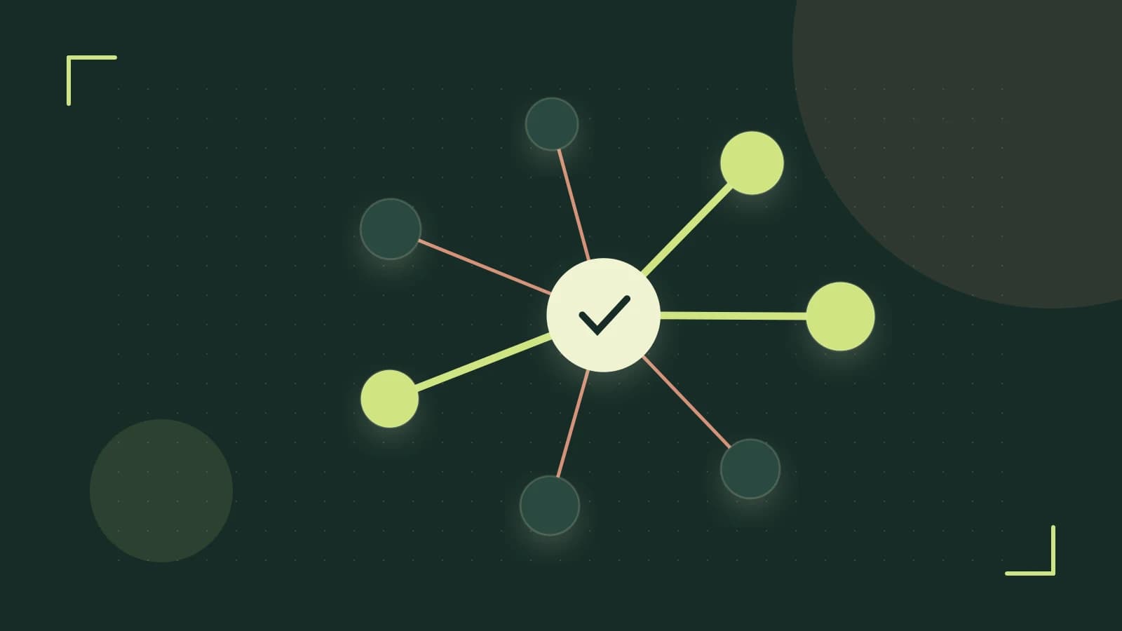 Editorial illustration of an algorithmic node graph with branching paths and a highlighted result