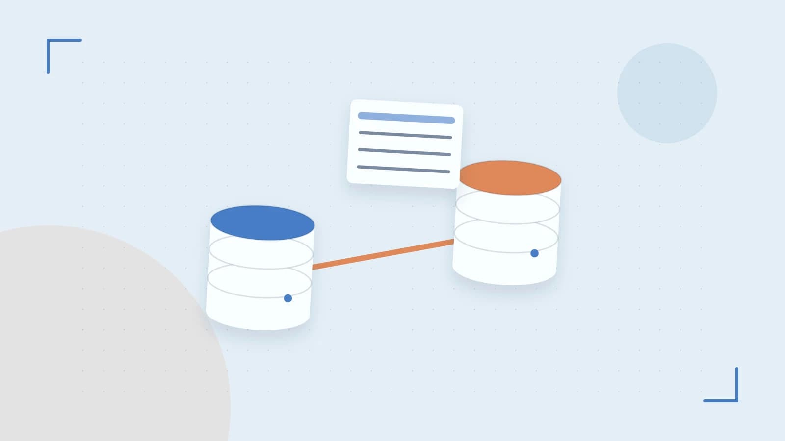 Editorial illustration of structured records, database cylinders and relationships between tables