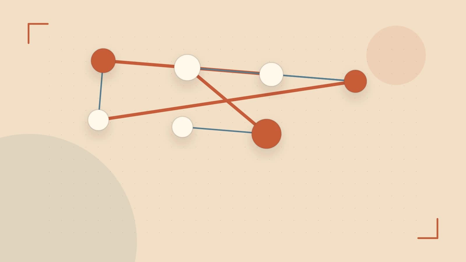 Editorial illustration of an algorithmic node graph with branching paths and a highlighted result