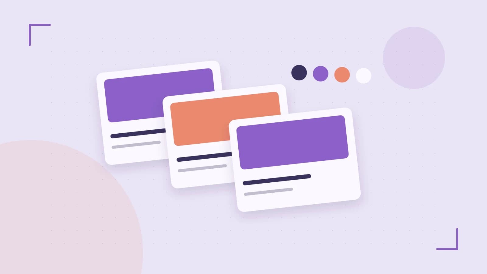 Editorial illustration of responsive browser layouts, overlapping design components and a color system