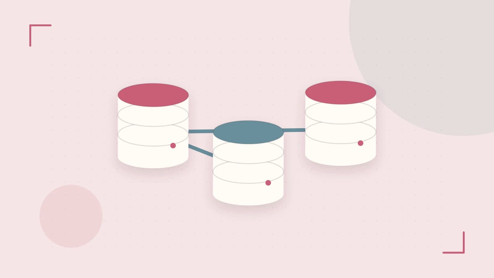 Editorial illustration of structured records, database cylinders and relationships between tables