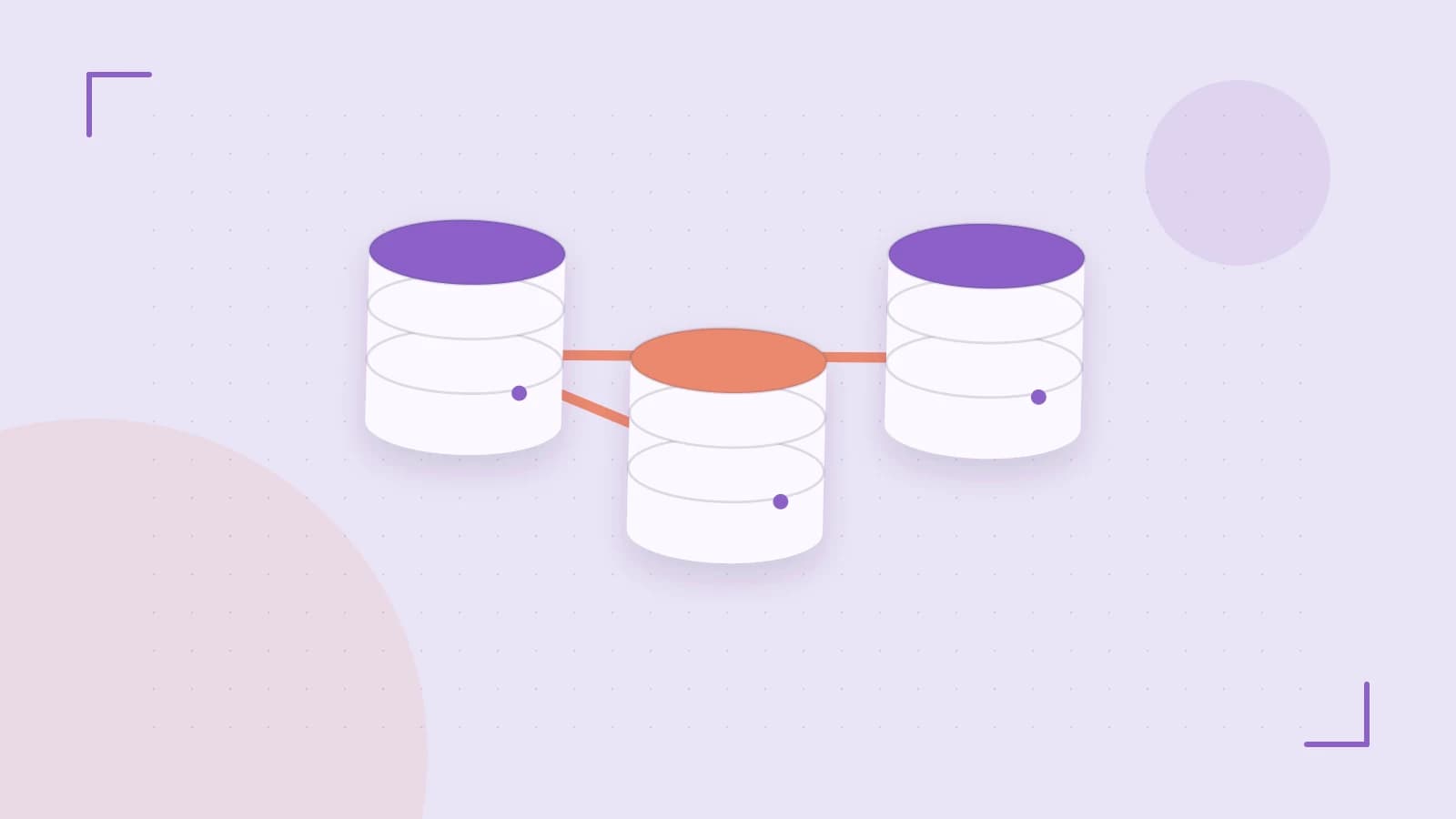 Editorial illustration of structured records, database cylinders and relationships between tables