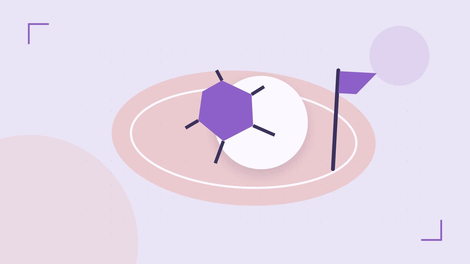 Editorial illustration of a stylized sports ball, stadium geometry and dynamic arcs