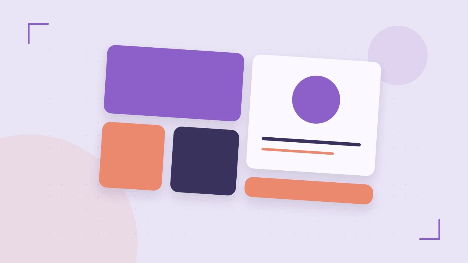 Editorial illustration of responsive browser layouts, overlapping design components and a color system