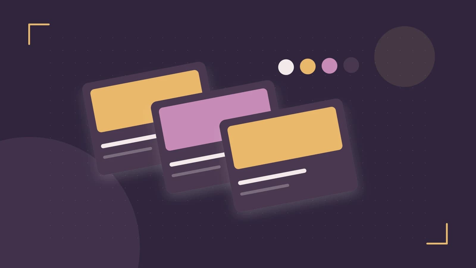 Editorial illustration of responsive browser layouts, overlapping design components and a color system