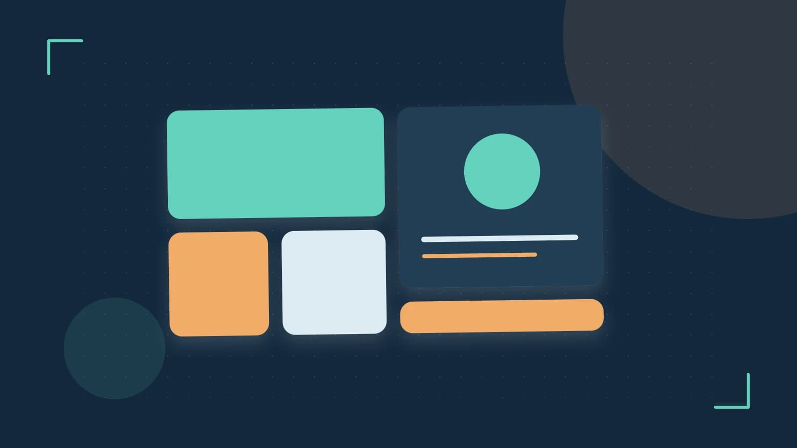 Editorial illustration of responsive browser layouts, overlapping design components and a color system