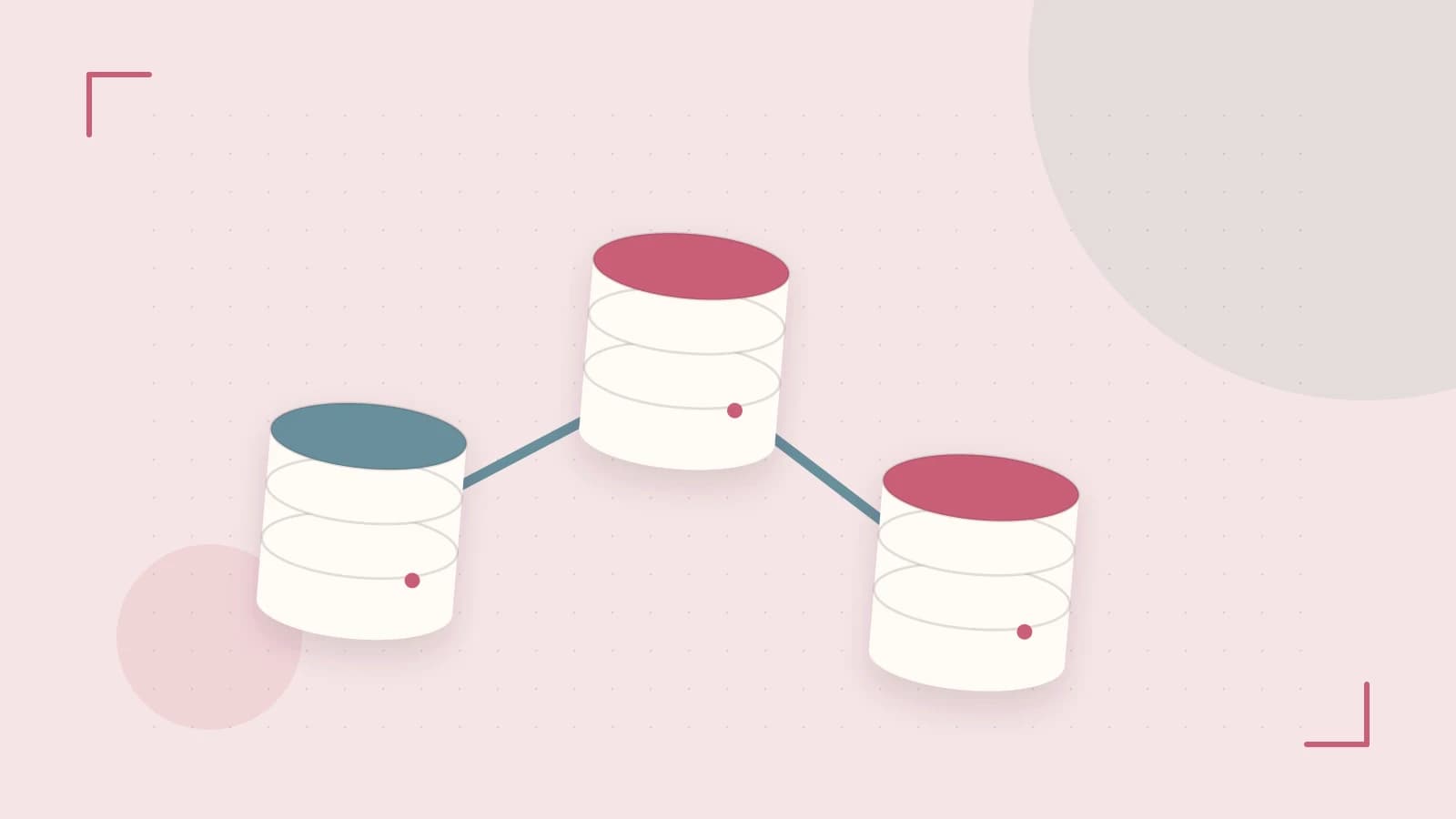 Editorial illustration of structured records, database cylinders and relationships between tables