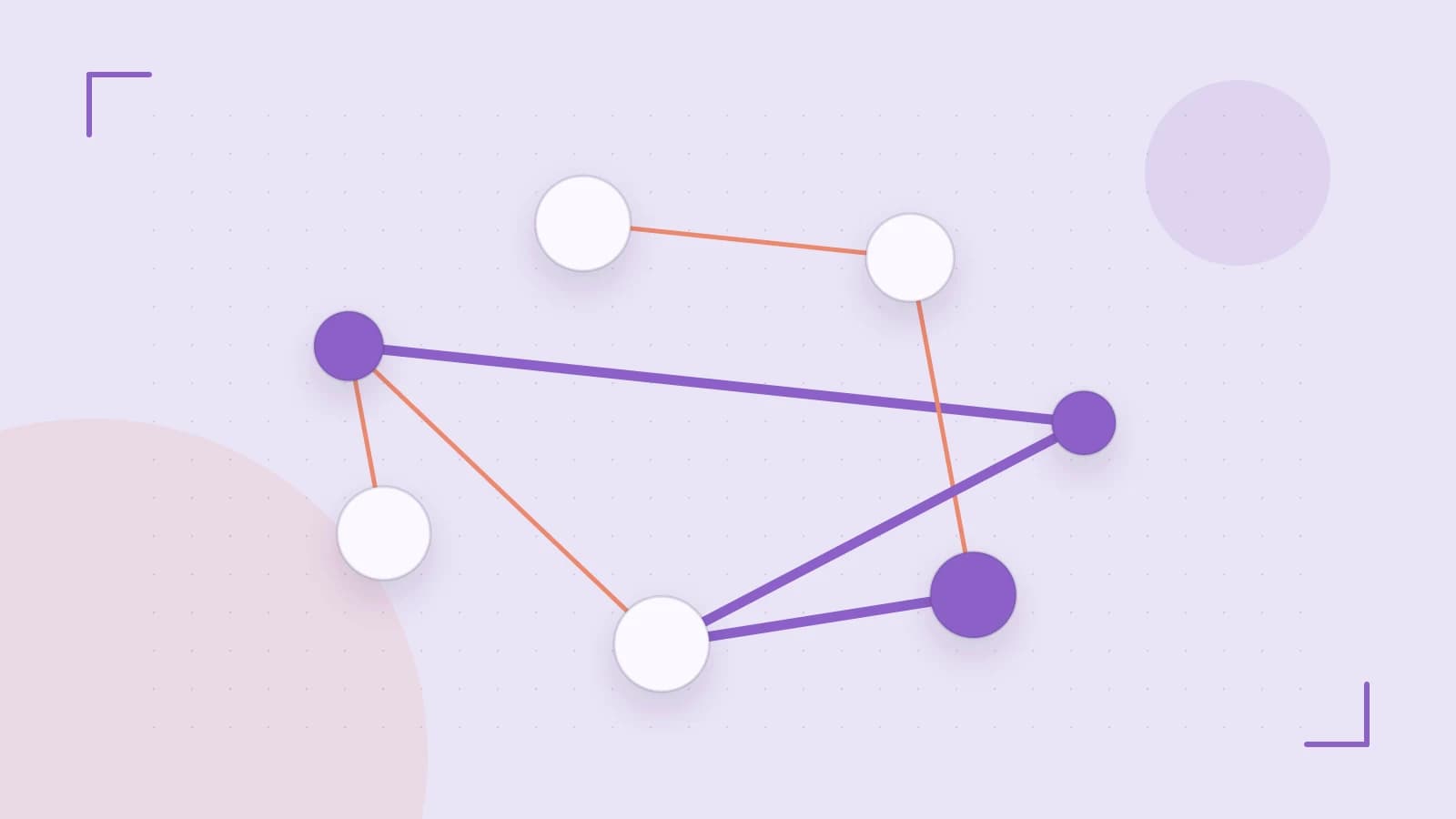 Editorial illustration of an algorithmic node graph with branching paths and a highlighted result