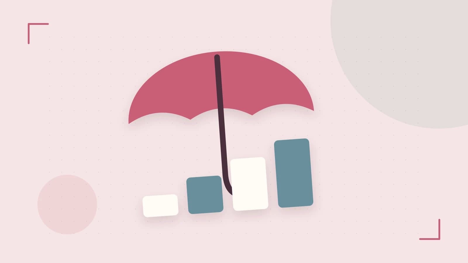 Editorial illustration of abstract coins, a payment card and a geometric financial chart without data labels