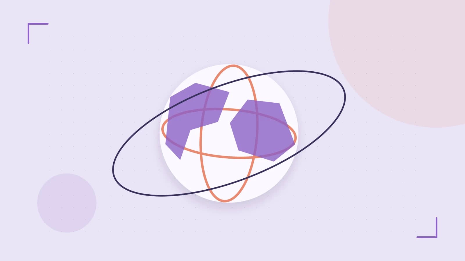 Editorial illustration of an editorial globe with meridians and layered geographic shapes