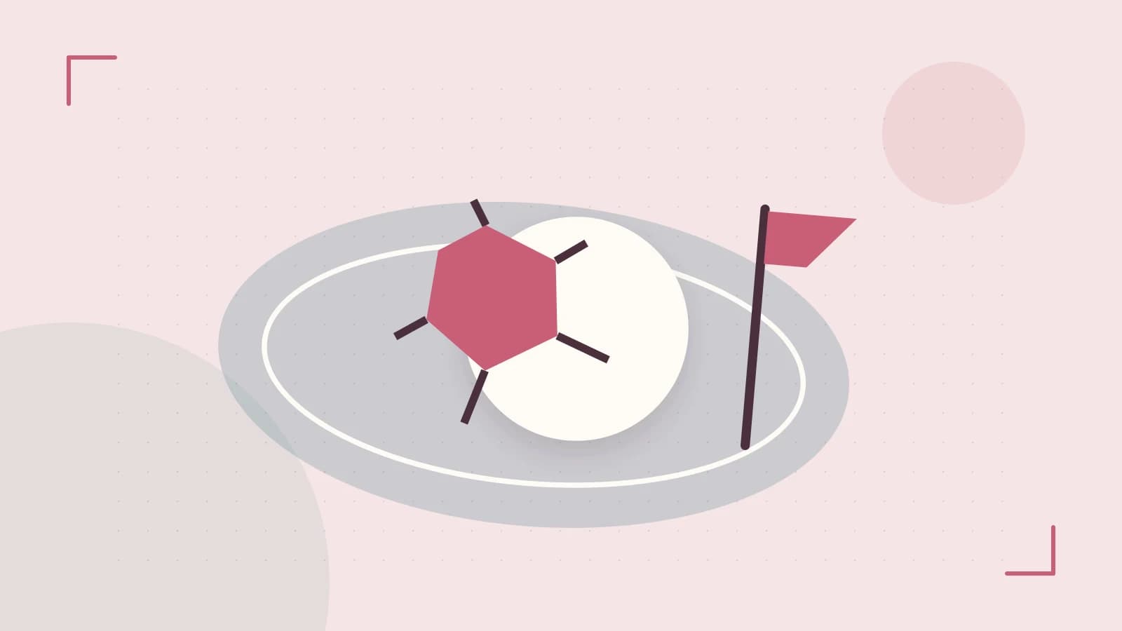 Editorial illustration of a stylized sports ball, stadium geometry and dynamic arcs
