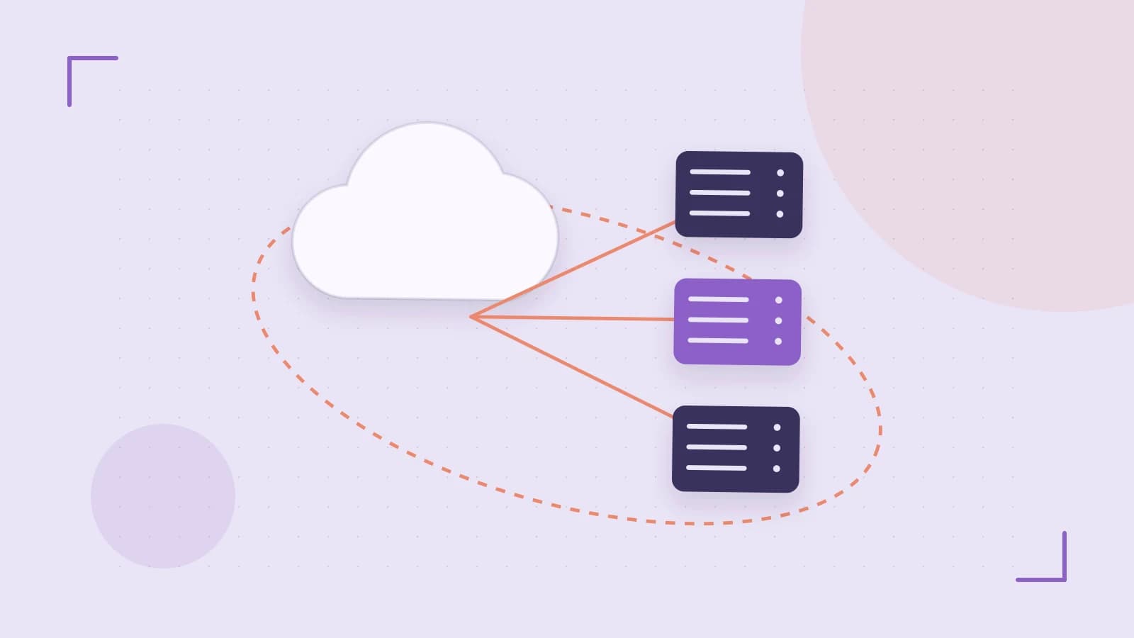 Editorial illustration of cloud infrastructure, connected server racks and an orbital service map