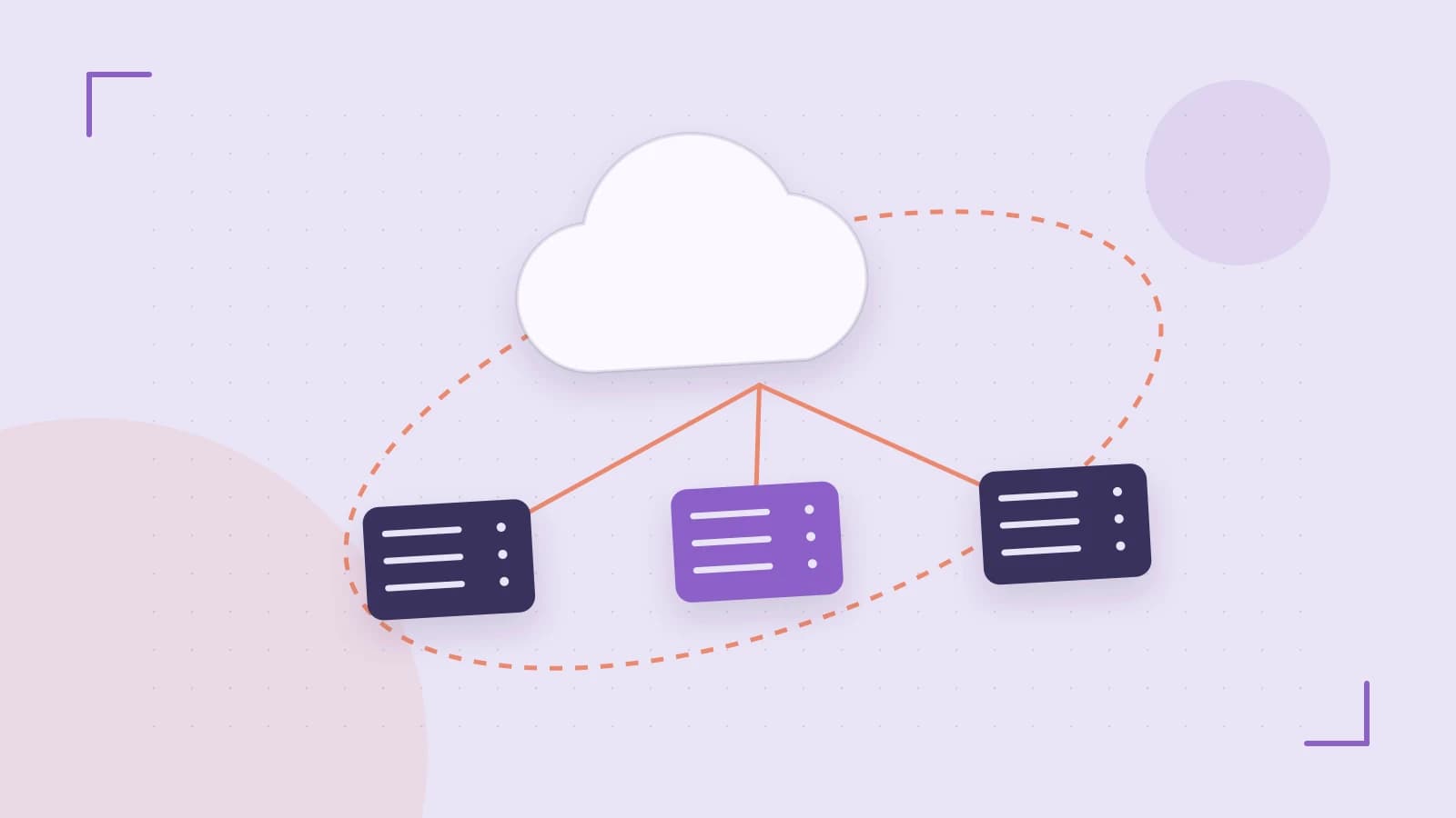 Editorial illustration of cloud infrastructure, connected server racks and an orbital service map
