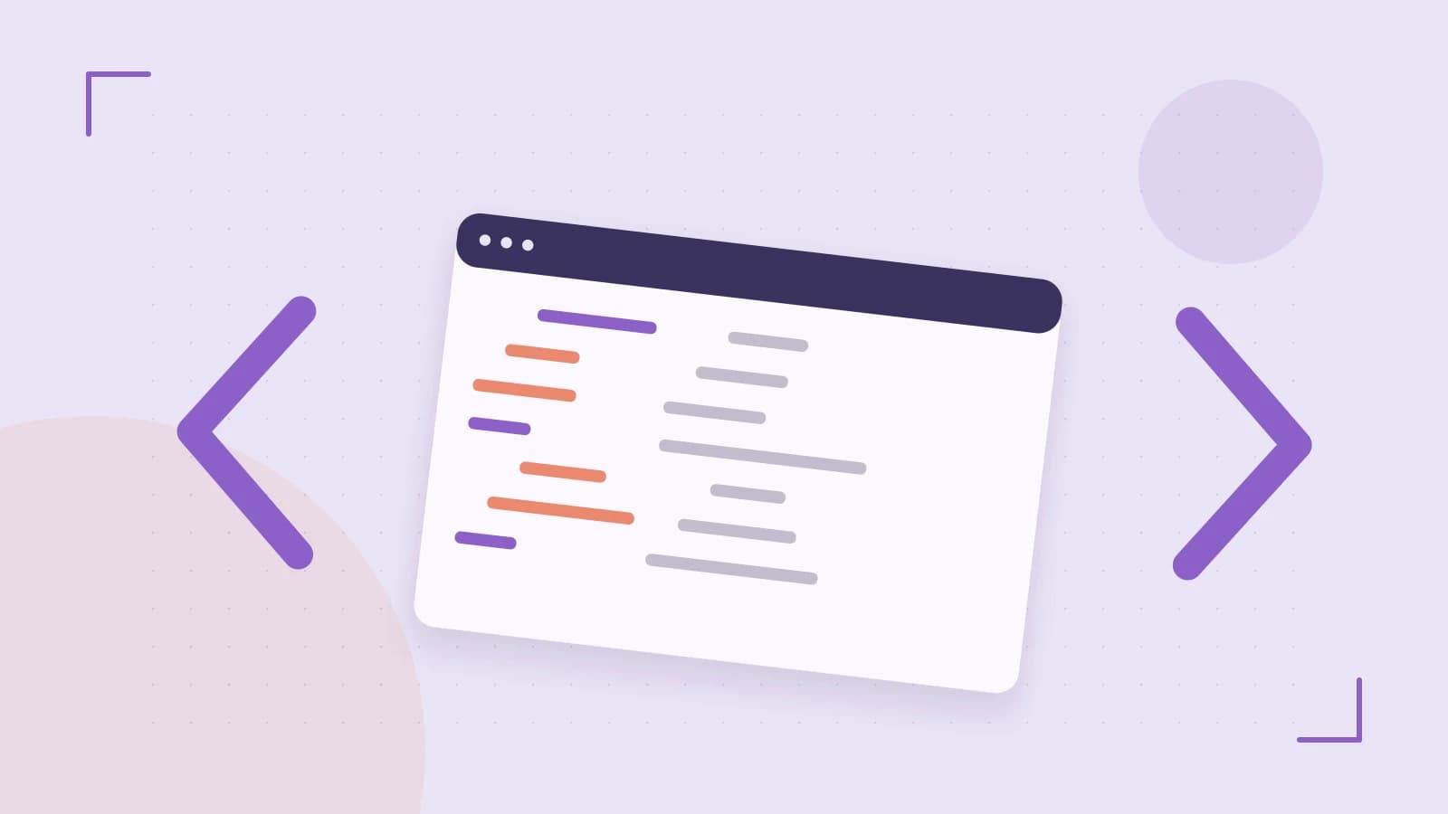 Editorial illustration of an abstract code editor, syntax blocks and oversized programming brackets