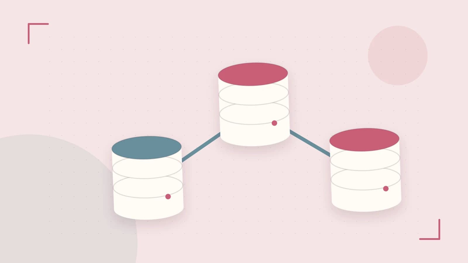 Editorial illustration of structured records, database cylinders and relationships between tables