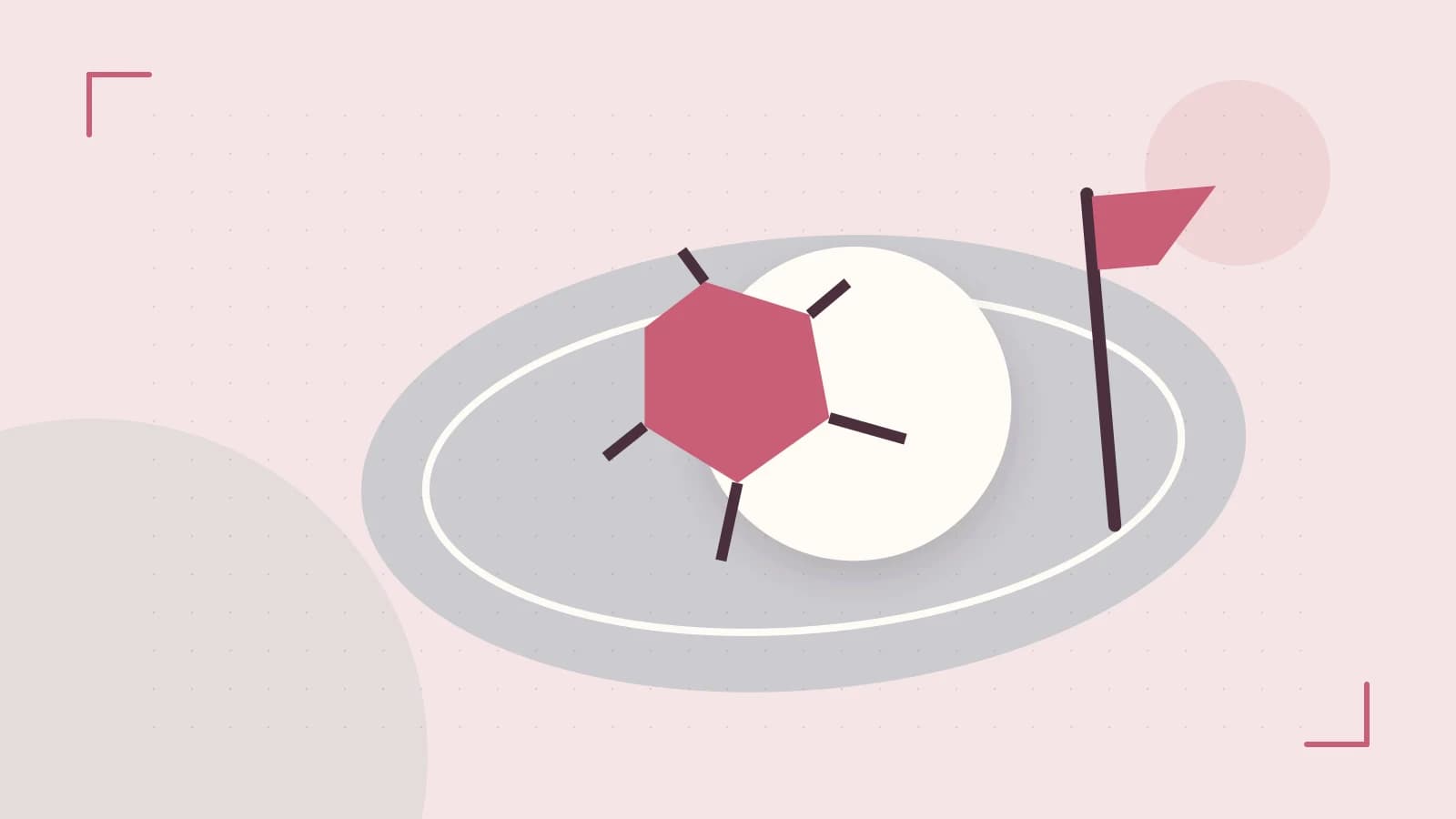 Editorial illustration of a stylized sports ball, stadium geometry and dynamic arcs