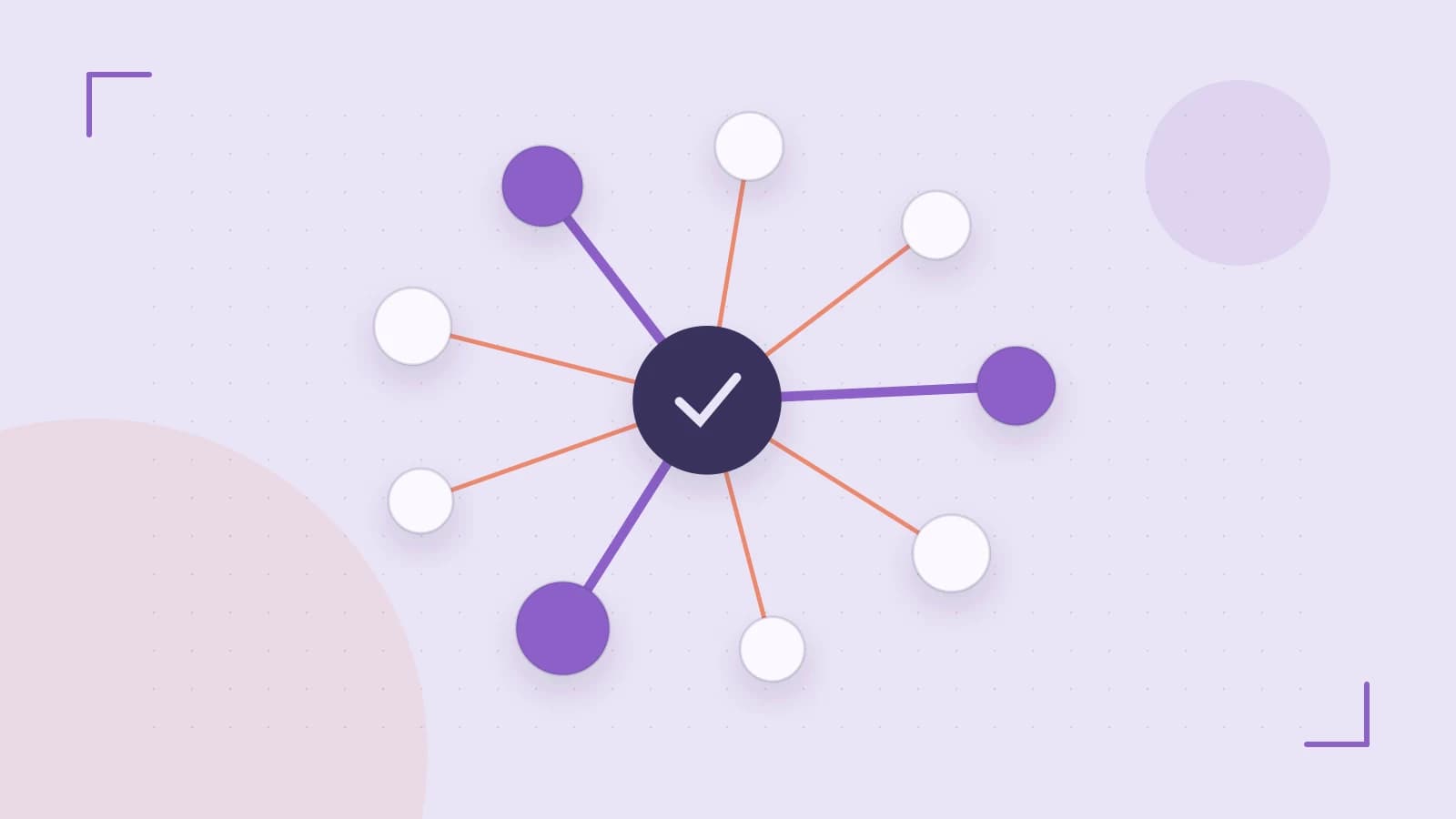 Editorial illustration of an algorithmic node graph with branching paths and a highlighted result