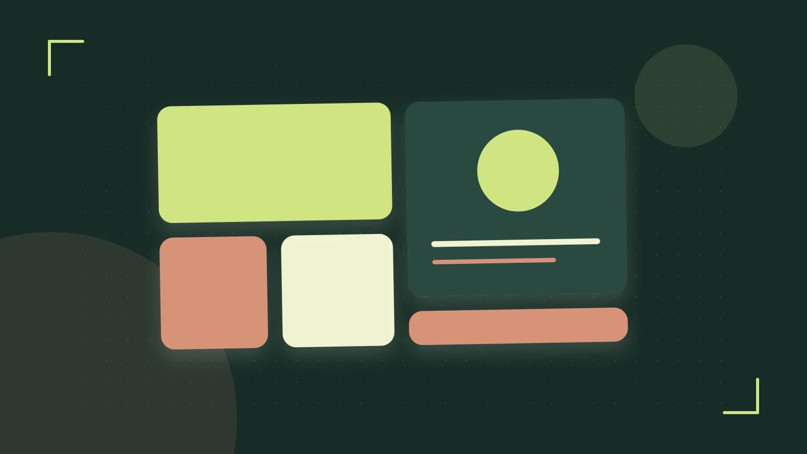 Editorial illustration of responsive browser layouts, overlapping design components and a color system