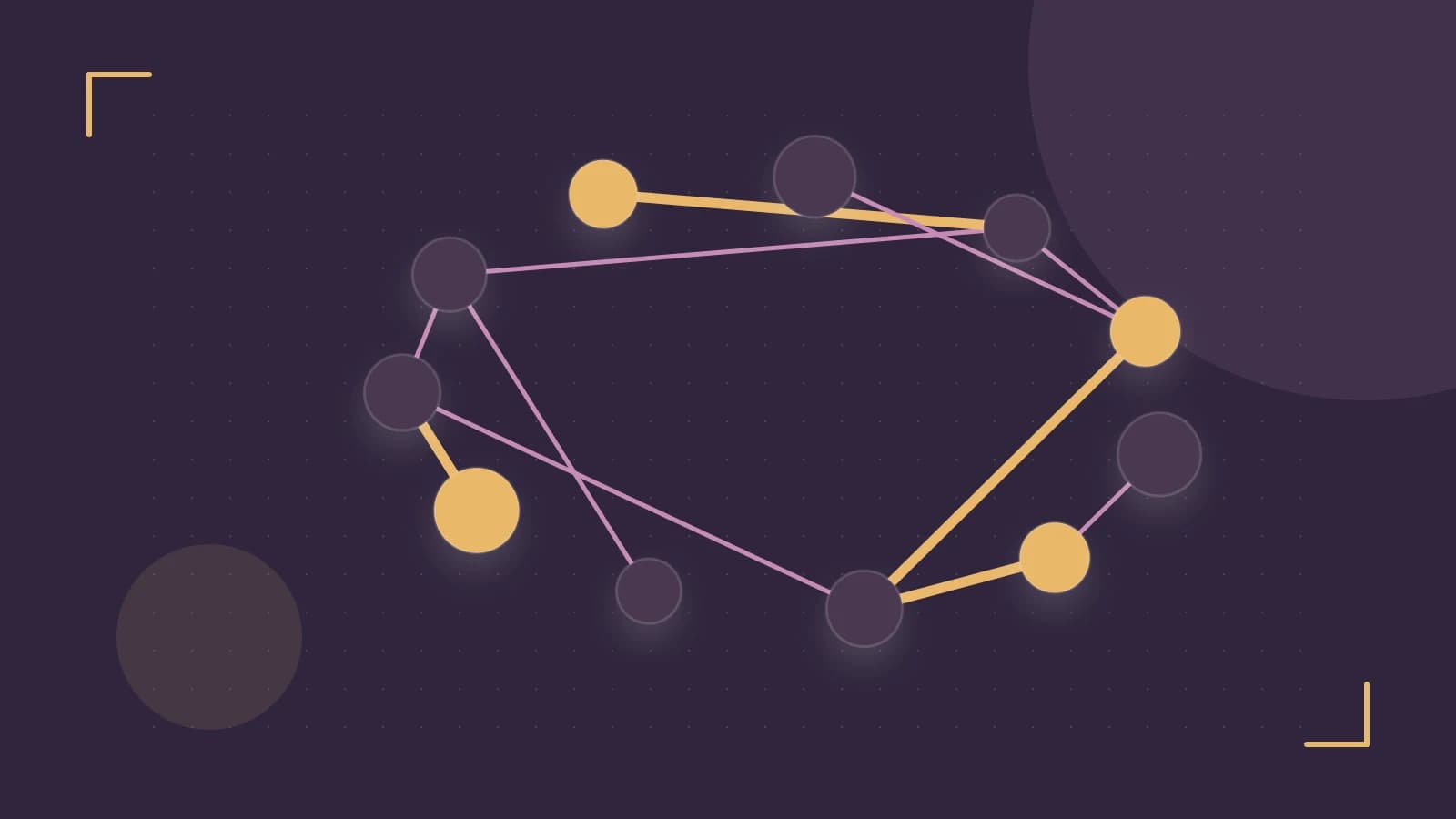 Editorial illustration of an algorithmic node graph with branching paths and a highlighted result