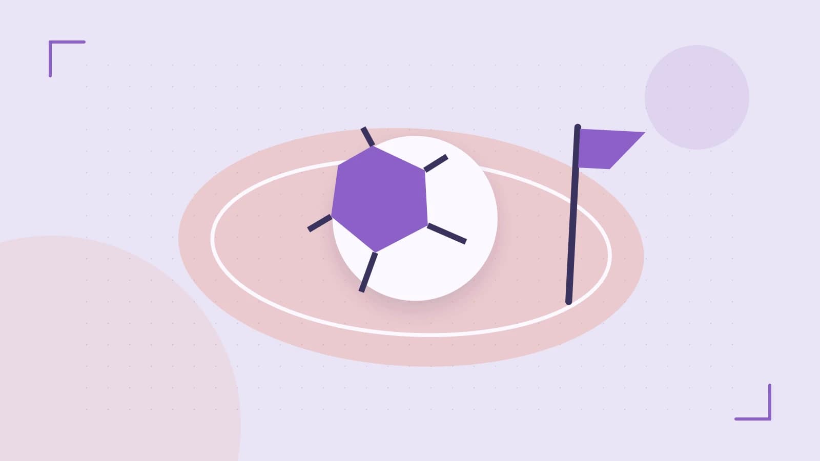 Editorial illustration of a stylized sports ball, stadium geometry and dynamic arcs