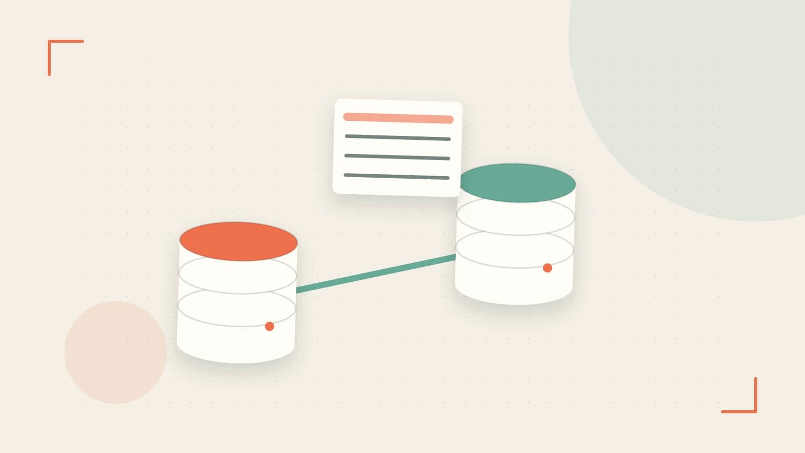 Editorial illustration of structured records, database cylinders and relationships between tables