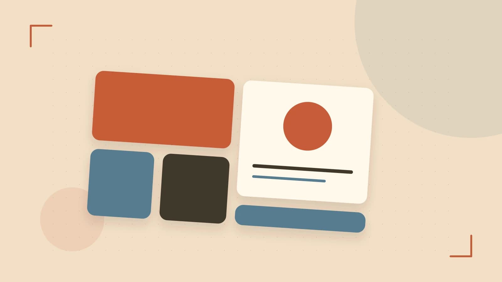 Editorial illustration of responsive browser layouts, overlapping design components and a color system