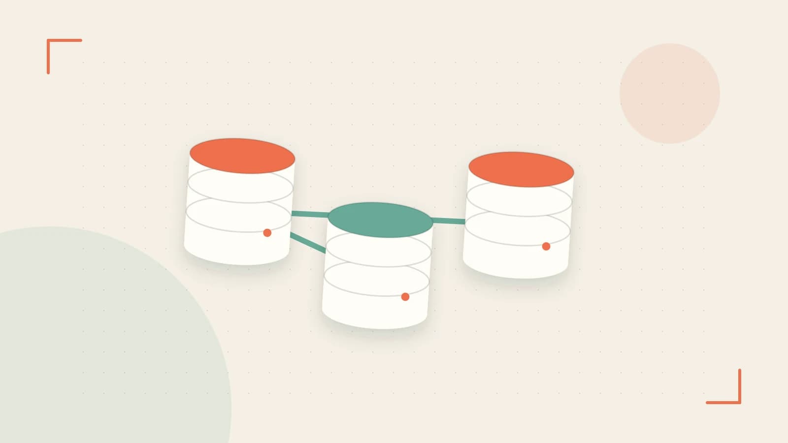 Editorial illustration of structured records, database cylinders and relationships between tables