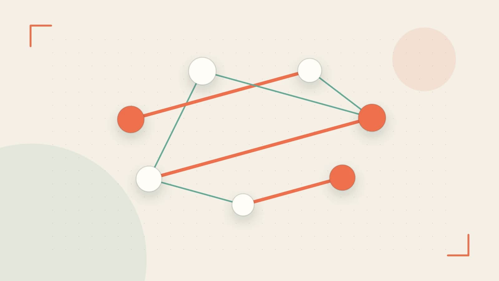 Editorial illustration of an algorithmic node graph with branching paths and a highlighted result