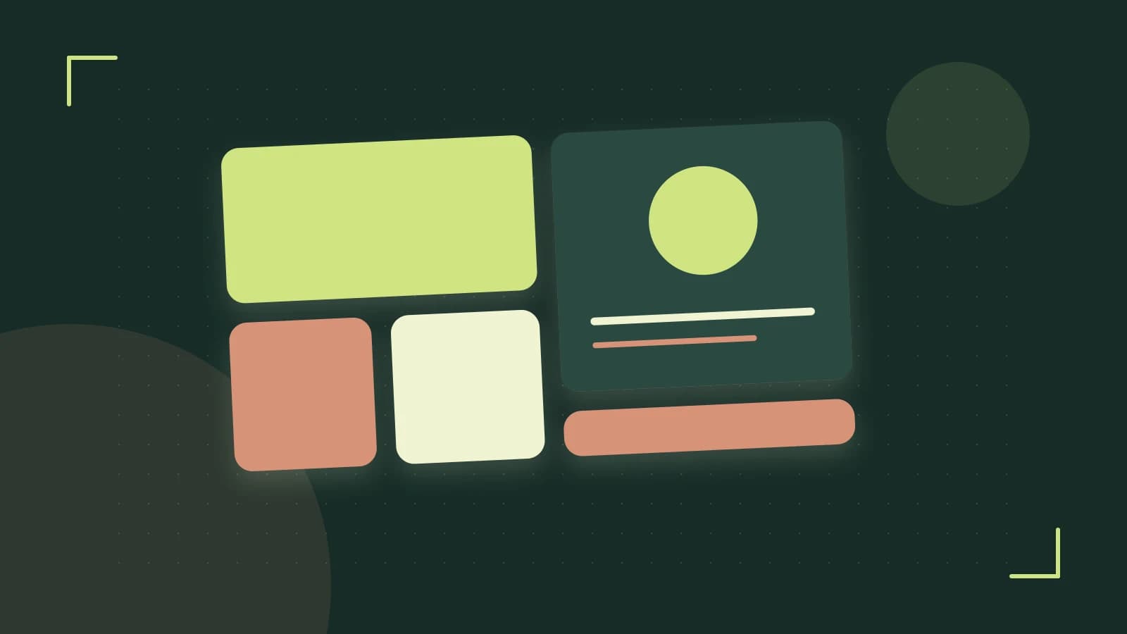 Editorial illustration of responsive browser layouts, overlapping design components and a color system